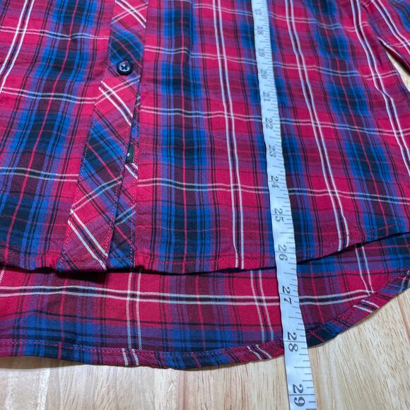 Rails Kendra Tencel Plaid Button Front Blouse Long Sleeve Size S Red Blue White - Picture 9 of 9